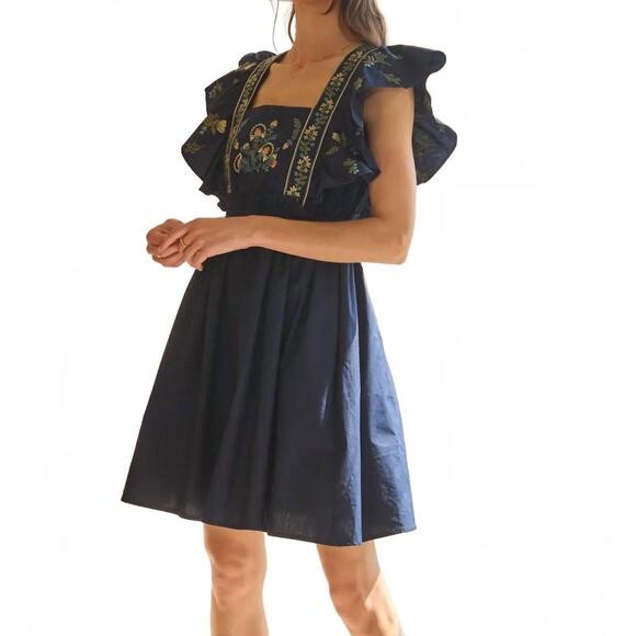 NEW ODDI bloom poplin mini dress in navy midnight - Picture 3 of 5